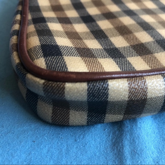 authentic Aquascutum of London check wristlet brown leather mini purse bag Italy - Picture 7 of 9